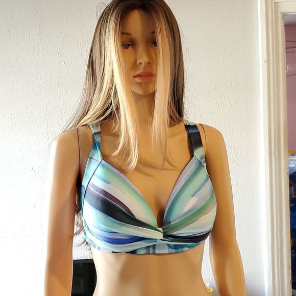 La Blanca Women's Ocean Tides Keyhole Banded Bikini Top Size 16 Like New - Picture 5 of 10